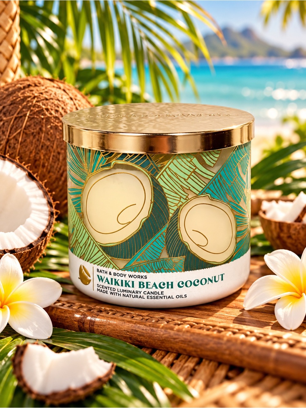 Bath & Body Works Waikiki Beach Coconut 3-Wick Candle 14.5 oz NWT